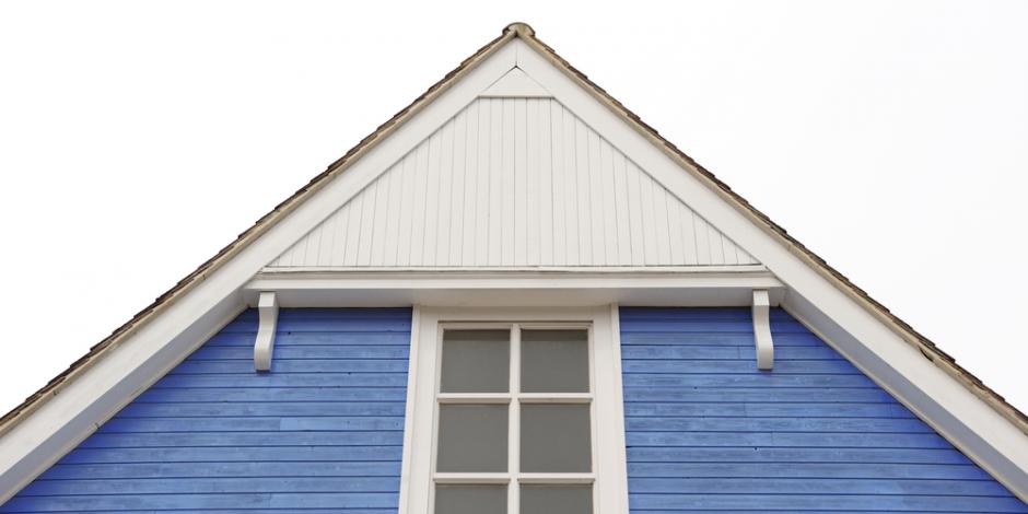 peak of house, blue with center window peak of house, blue with center window