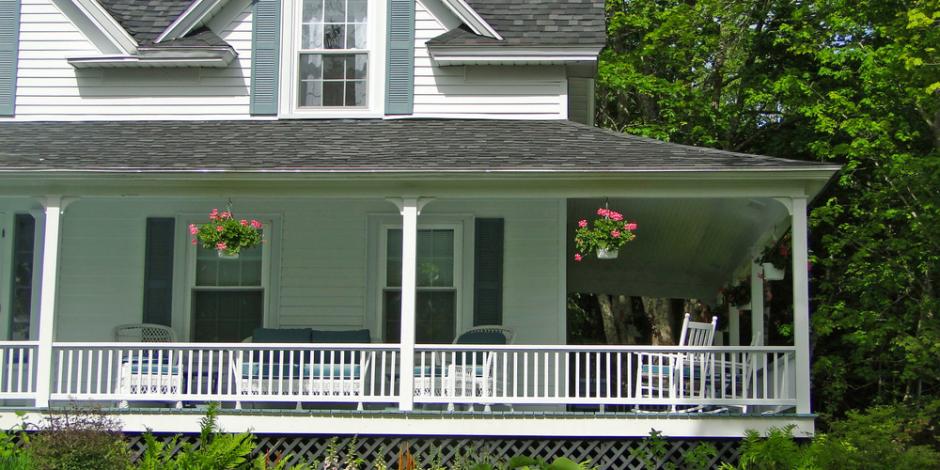 porch in springtime of new england home