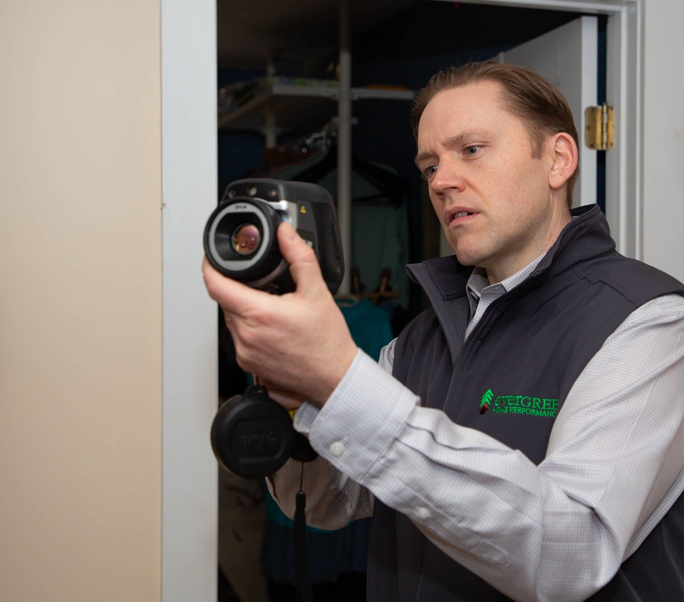 Evergreen March 2023 Evergreen Team Member Using Infrared Camera In House