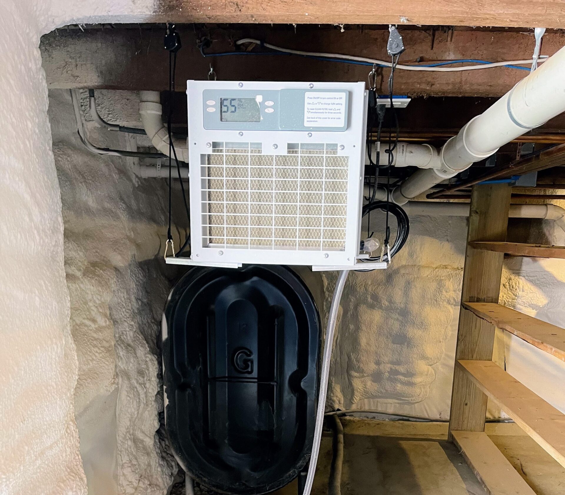 ehp_basement_waterproof_detail_dehumidifier_spray_foam_wall_hydraway_floor_sept_2024 Waterproof Basement with Dehumidifier