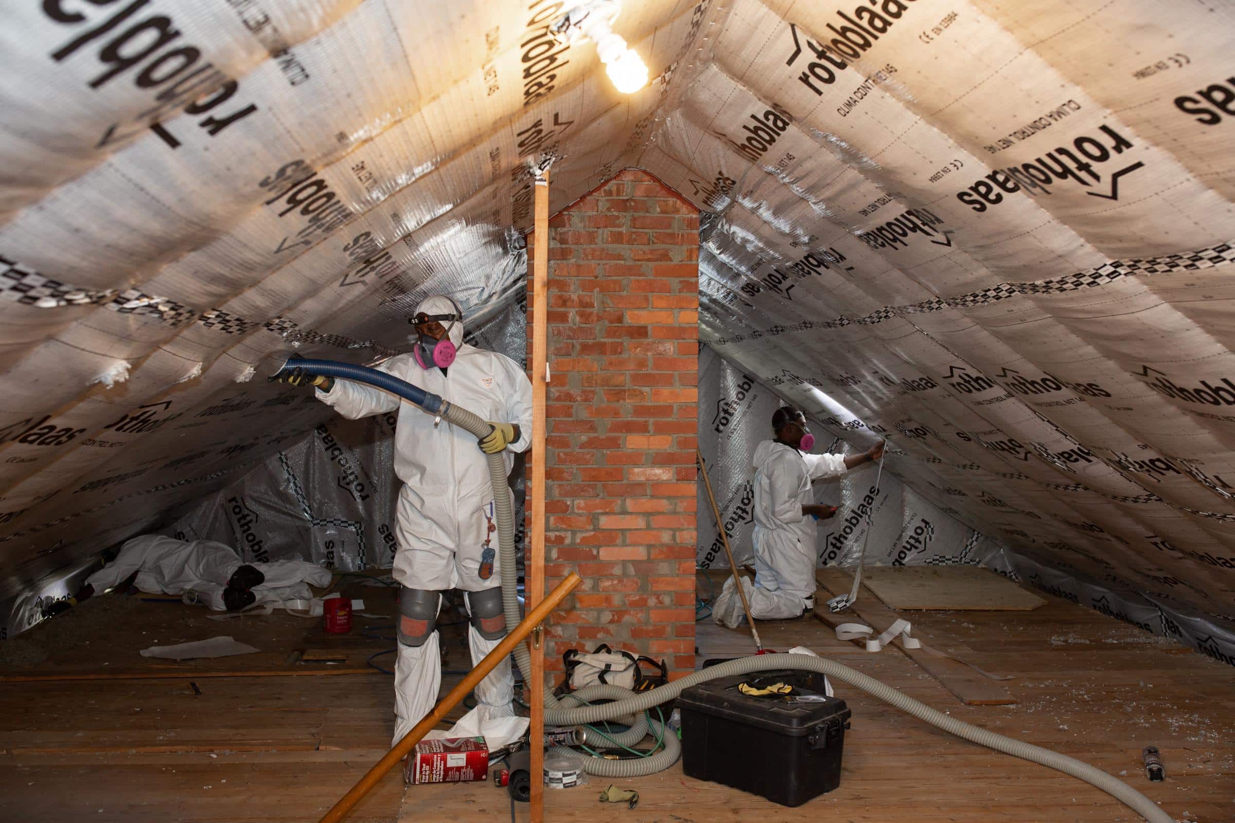 Evergreen employees in attic